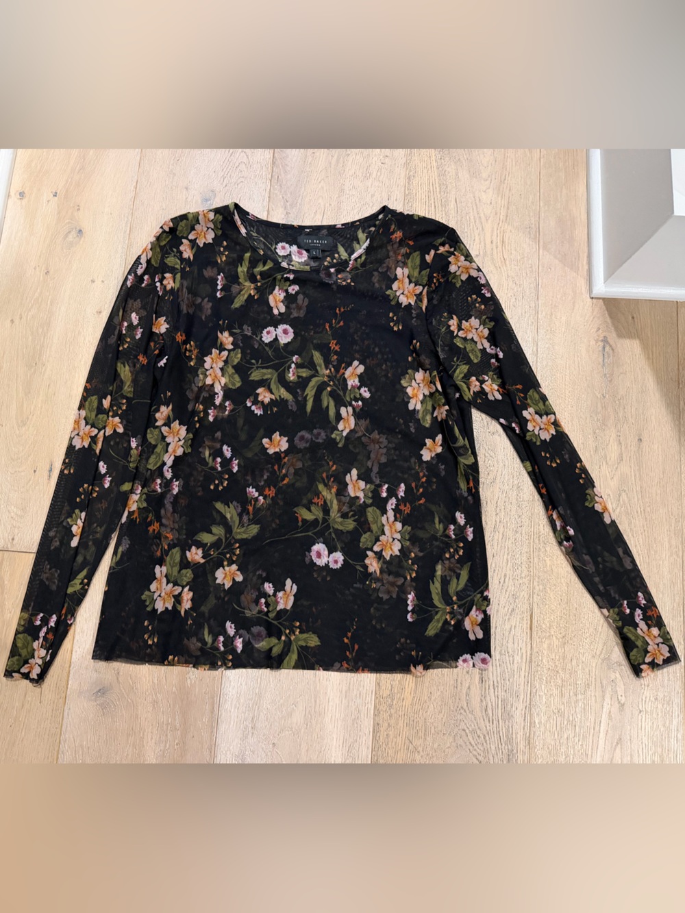Ted Baker Black Floral Mesh Long Sleeve Top